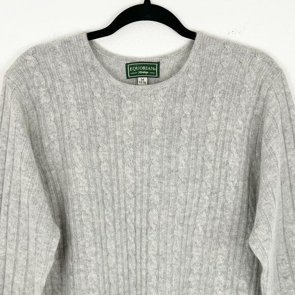 Cable Knit Sweater Lambswool Angora Gray Medium - Picture 3 of 8